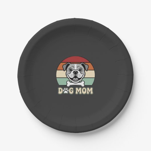 Hond Moeder Retro Bulldog Vector Papieren Bordje (Voorkant)