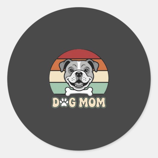 Hond Moeder Retro Bulldog Vector Ronde Sticker (Voorkant)