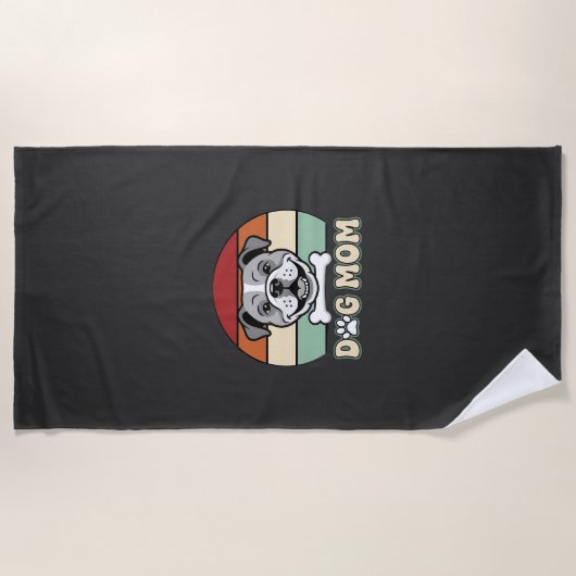 Hond Moeder Retro Bulldog Vector Strandlaken (Voorkant)