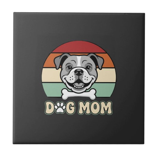 Hond Moeder Retro Bulldog Vector Tegeltje (Voorkant)