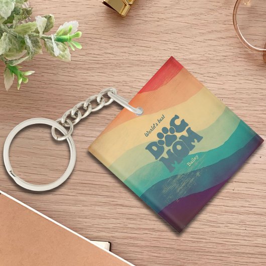 Hond Moeder Retro Groovy gepersonaliseerd Sleutelhanger