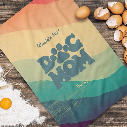 Hond Moeder Retro Groovy Rainbow gepersonaliseerd Theedoek