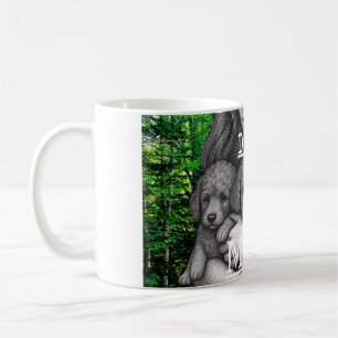 Hond Moeder Retro Vintage Houtsnede Gravure Poedel Koffiemok