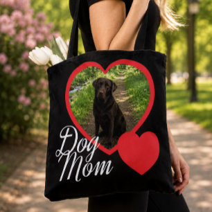 Hond Moeder Script Rode Hart Foto Zwart Tote Bag