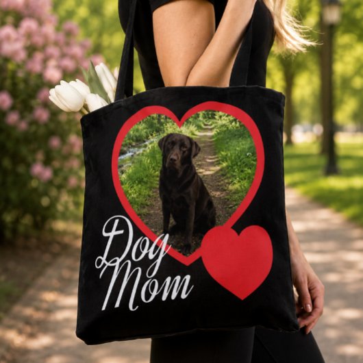 Hond Moeder Script Rode Hart Foto Zwart Tote Bag