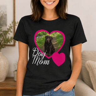 Hond Moeder Script Roze Hart Foto Zwart T-shirt