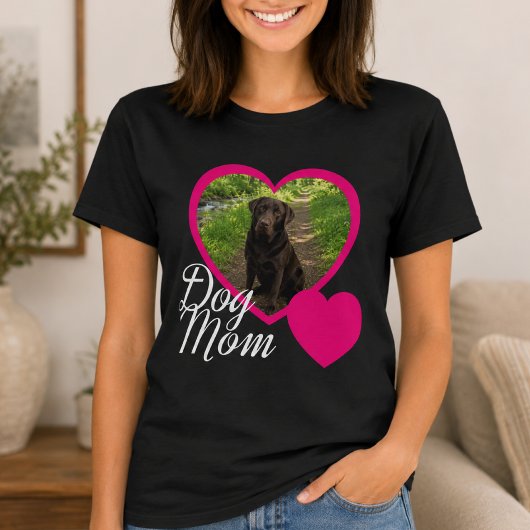 Hond Moeder Script Roze Hart Foto Zwart T-shirt
