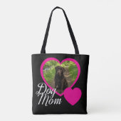 Hond Moeder Script Roze Hart Foto Zwart Tote Bag (Achterkant)