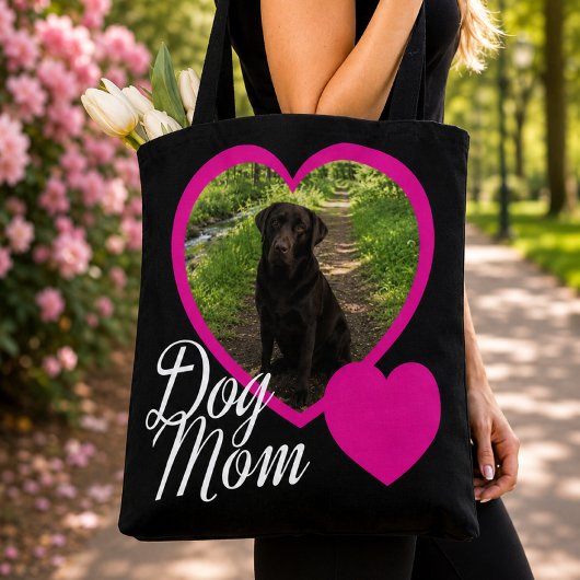 Hond Moeder Script Roze Hart Foto Zwart Tote Bag
