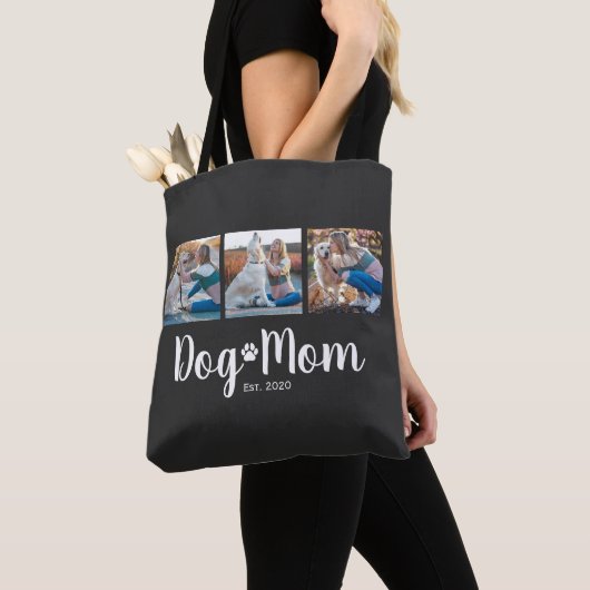 Hond Moeder Vastgestelde Script Zwart 3 Foto Tote Bag (Dichtbij)