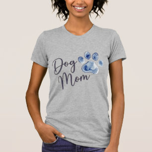 Hond Moeder Waterverf Pootafdruk Ontwerp Blauwe Ti T-shirt