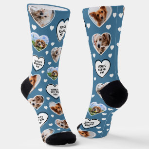 HOND MOM Custom 4 Pet Kat Hart Foto Blauw Sokken