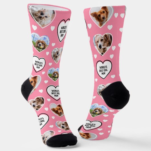 HOND MOM Custom 4 Pet Kat Hart Foto Roze Sokken (Gebogen)
