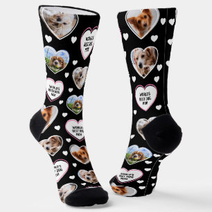 HOND MOM Custom 4 Pet Kat Hart Foto Zwart Sokken