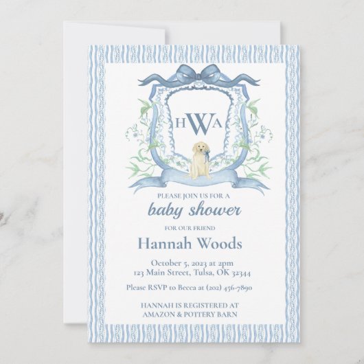 Hond monogram crest Baby shower Kaart (Voorkant)