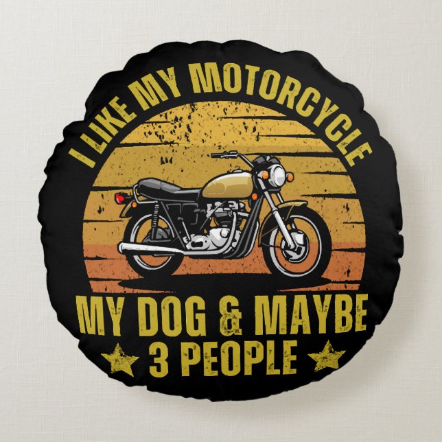 Hond Motorfiets Rond Kussen (Voorkant)
