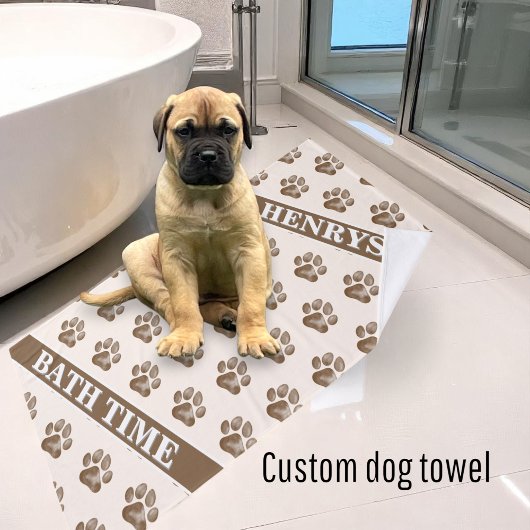 Hond Naam Brown Paw Print Bad Gepersonaliseerde ha Badhanddoek