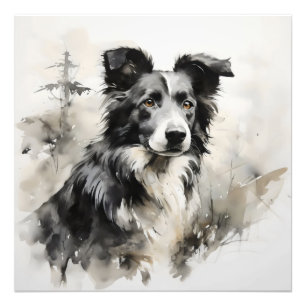 Hond Natuur Inkt Schildering Foto Afdruk