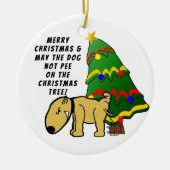 Hond niet plassen in de kerstboom keramisch ornament (Voorkant)