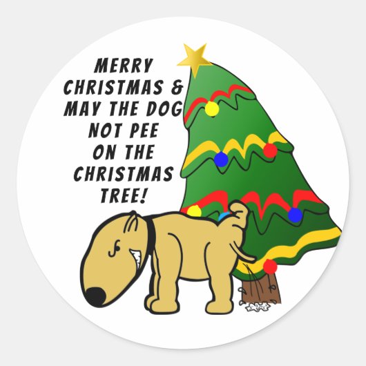 Hond niet plassen in de kerstboom ronde sticker (Voorkant)