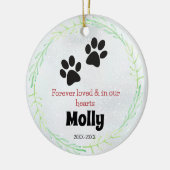 Hond of kat gedenkpoten groene krans keramisch ornament (Links)