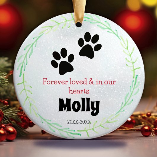 Hond of kat gedenkpoten groene krans keramisch ornament