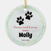 Hond of kat herdenking poten groene krans keramisch ornament (Voorkant)