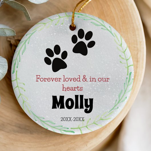 Hond of kat herdenking poten groene krans keramisch ornament