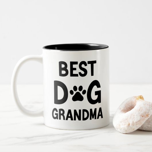 Hond oma, beste hond oma, ik hou van mijn grootmoe tweekleurige koffiemok (Met donut)
