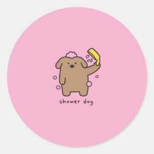 Hond onder de douche Bruine Poedel Bad Tijd Kawaii Ronde Sticker
