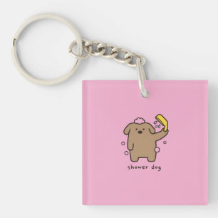 Hond onder de douche Bruine Poedel Bad Tijd Kawaii Sleutelhanger