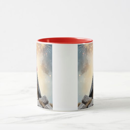 Hond onder vuurwerk. mok (Midden)