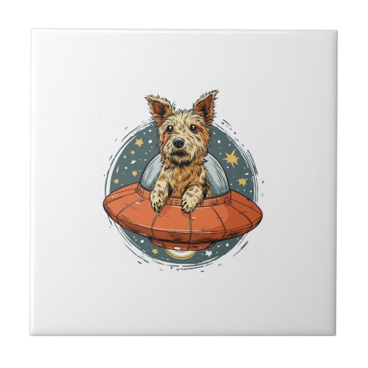 Hond ontvoerd � UFO straalt Pup uit Tegeltje (Voorkant)
