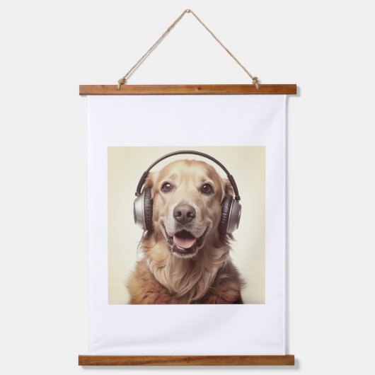 Hond ontwerp poster met headset hangend wandkleed (Voorkant)