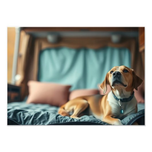 Hond op Bed Foto Afdruk (Voorkant)