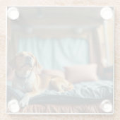 Hond op Bed Glazen Onderzetter (Achterkant)