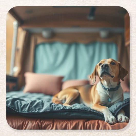 Hond op Bed Kartonnen Onderzetters (Voorkant)