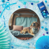 Hond op Bed Papieren Bordje (Feest)