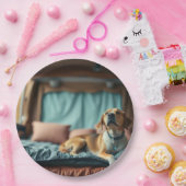 Hond op Bed Papieren Bordje (Feest)