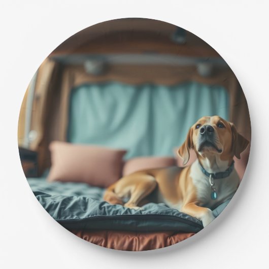 Hond op Bed Papieren Bordje (Voorkant)