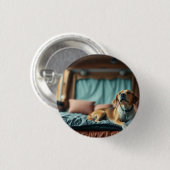 Hond op Bed Ronde Button 3,2 Cm (Voorkant /achterkant)