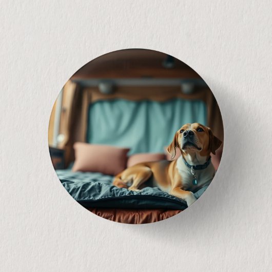Hond op Bed Ronde Button 3,2 Cm (Voorkant)