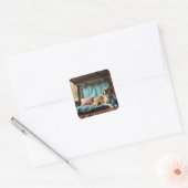 Hond op Bed Vierkante Sticker (Envelop)