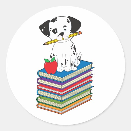 Hond op boeken ronde sticker (Voorkant)
