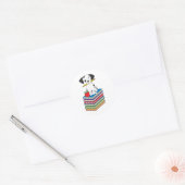 Hond op boeken ronde sticker (Envelop)