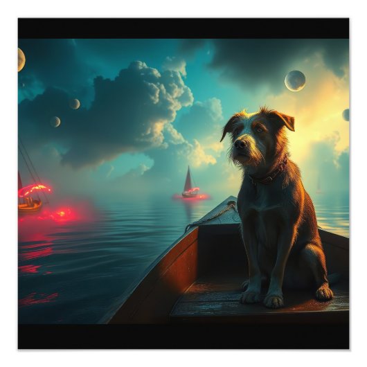 Hond op boot foto afdruk (Voorkant)