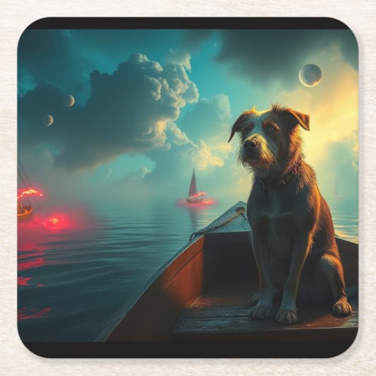 Hond op boot kartonnen onderzetters (Voorkant)