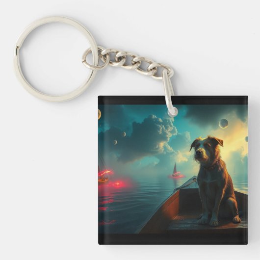 Hond op boot sleutelhanger (voorkant)