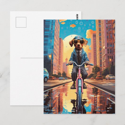 Hond op de fiets in de stad briefkaart (Voorkant / Achterkant)