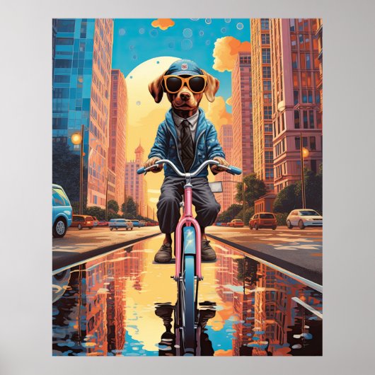 Hond op de fiets in de stad poster (Voorkant)